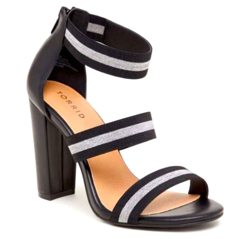 New- Torrid Strappy Black and Silver Heels